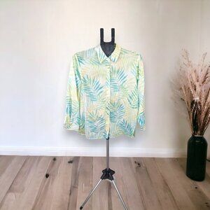 Liz Claiborne Lizsport Petite Hawaiian Palm Long Sleeve Blouse Shirt Size PS